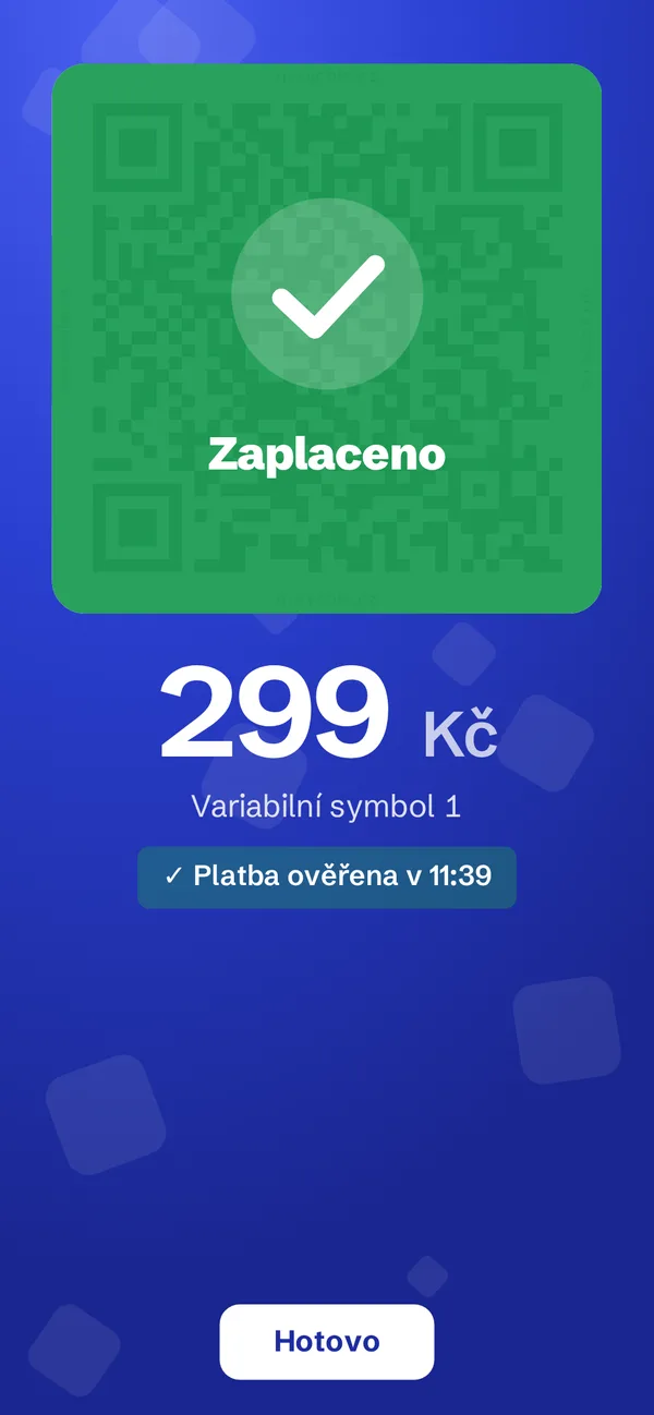 Zaplaceno 299 Kč – platba přijata