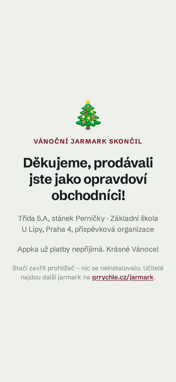 Po jarmarku appka jen poděkuje a platby nepřijímá