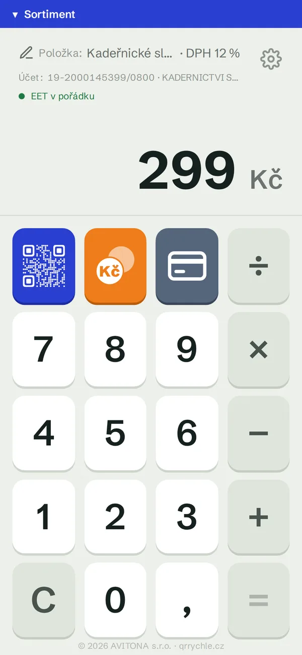 Kalkulačka QR rychle s tlačítkem platby kartou